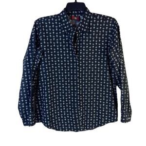 Five Star by Roper Button‎ Up Western Shirt Men's Large Black Floral Horseshoe